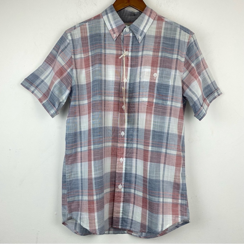 American Threads size Small Men’s Blue Red Plaid Button Down Shirt